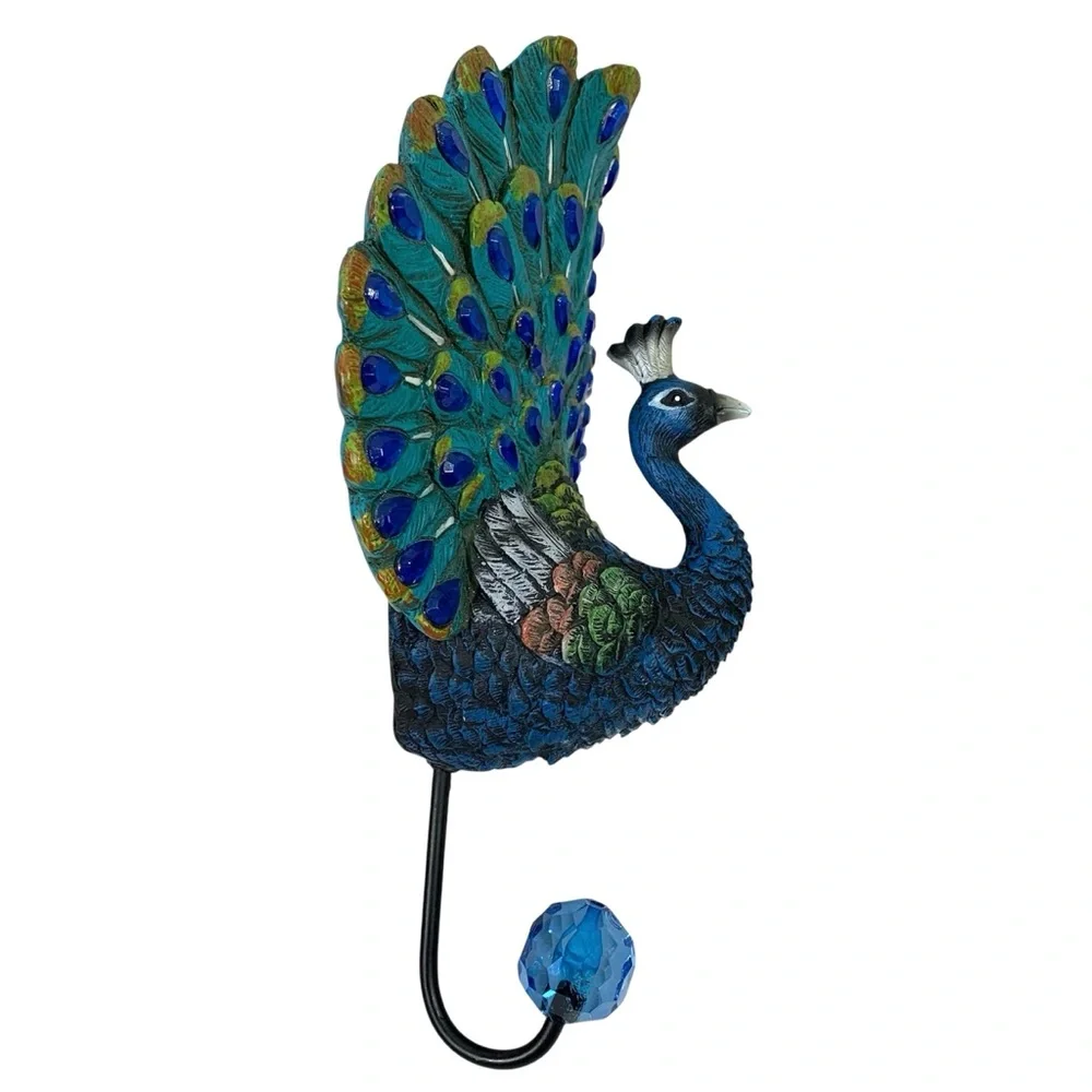 Jeweled Peacock Coat Purse Bag Wall Hook Boho Artsy Colorful Unique
